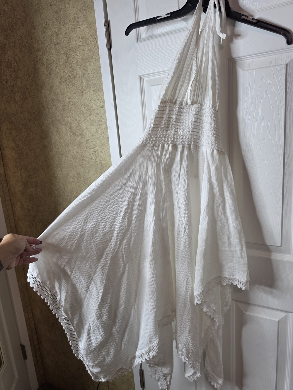 Women’s White Halter Midi Dress with Crochet Trim